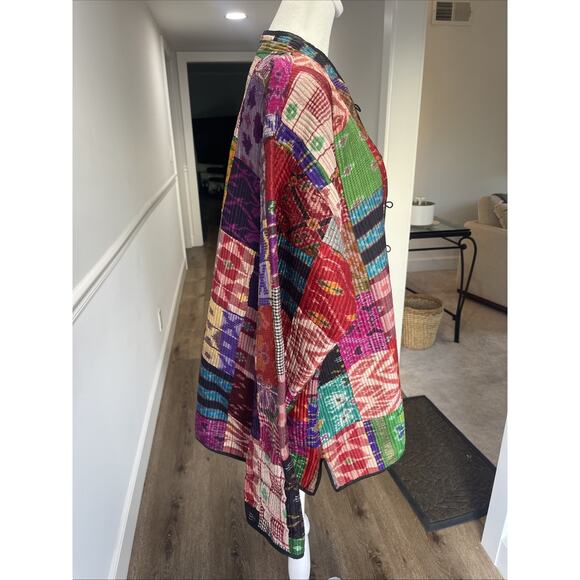 Patchwork Asian Jacket XL/XXL Silk Reversible Artsy Boho Crinkle Party Color VTG - Picture 2 of 13